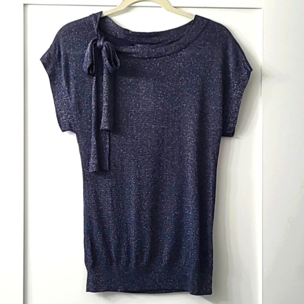 3/$15! Navy Metallic Knit Blouse Banana Republic Size M
